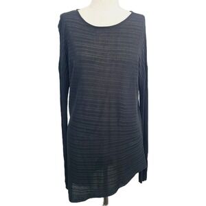 Eileen Fisher Black Textured Tencel Knit Asymmetrical Tunic Sweater Semi Sheer S